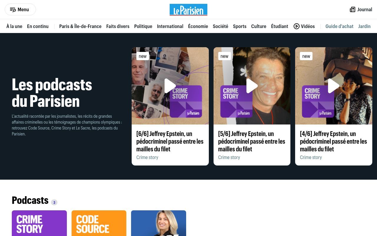 Homepage screenshot of podcasts.leparisien.fr