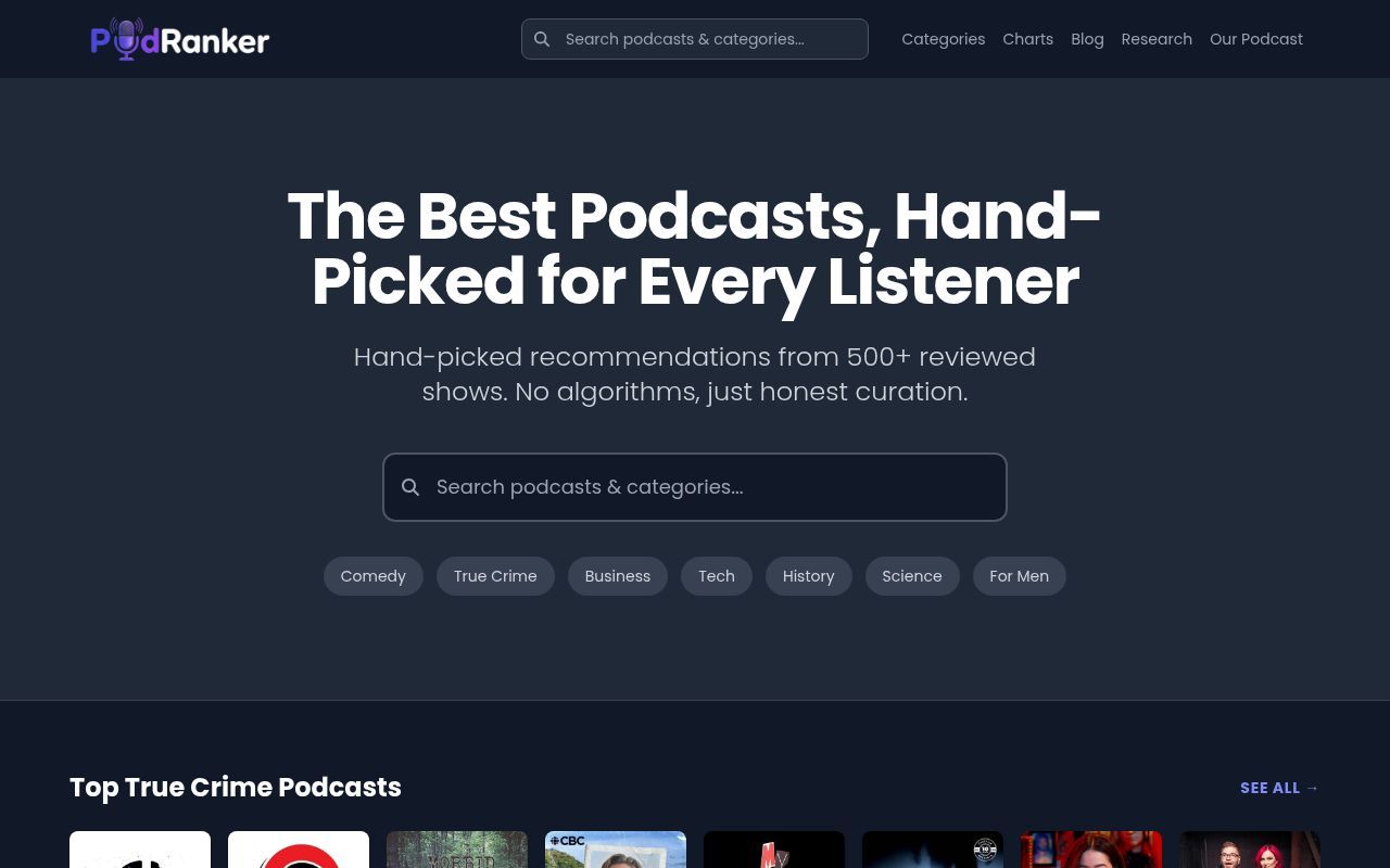 Homepage screenshot of podranker.com