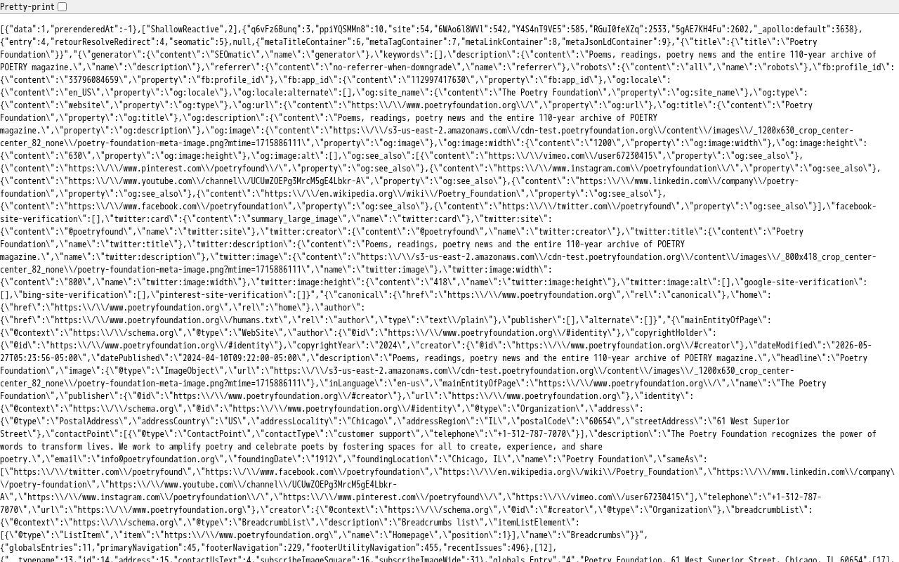 Homepage screenshot of poetryfoundation.org