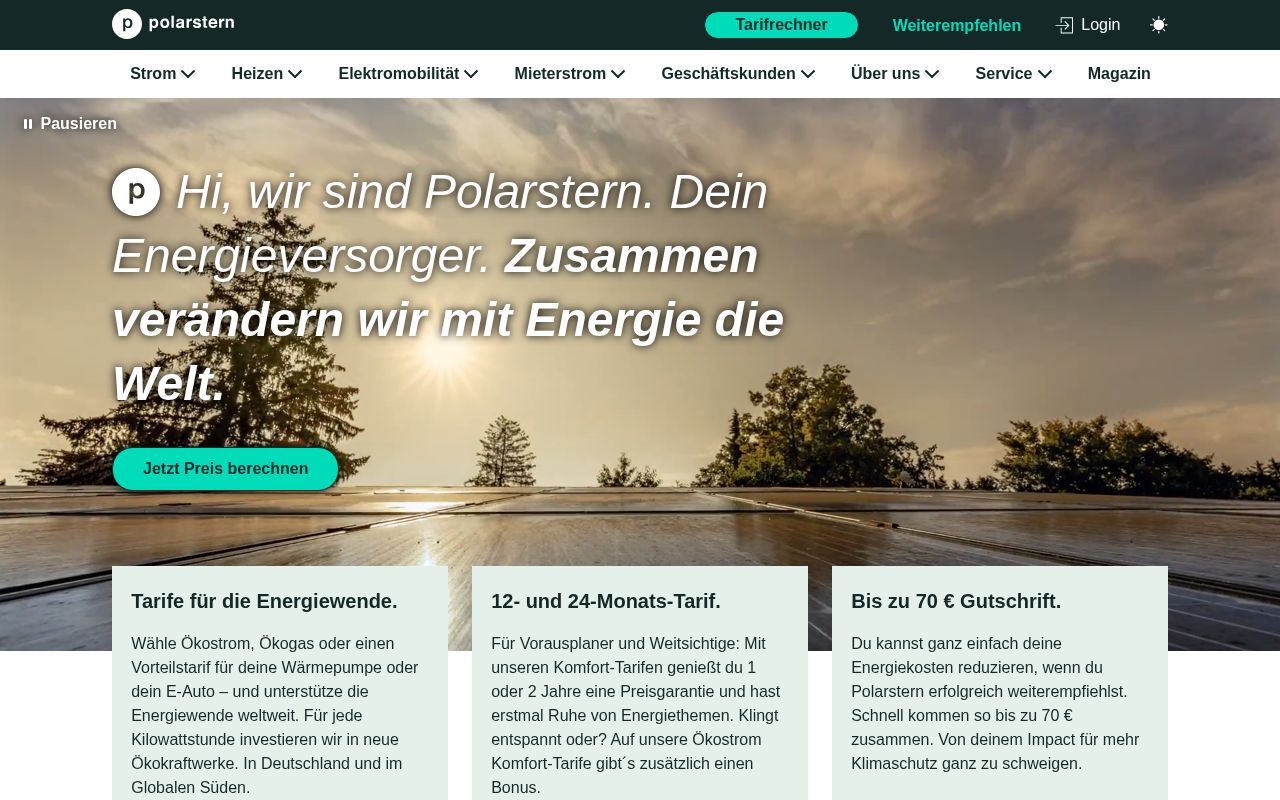 Homepage screenshot of polarstern-energie.de