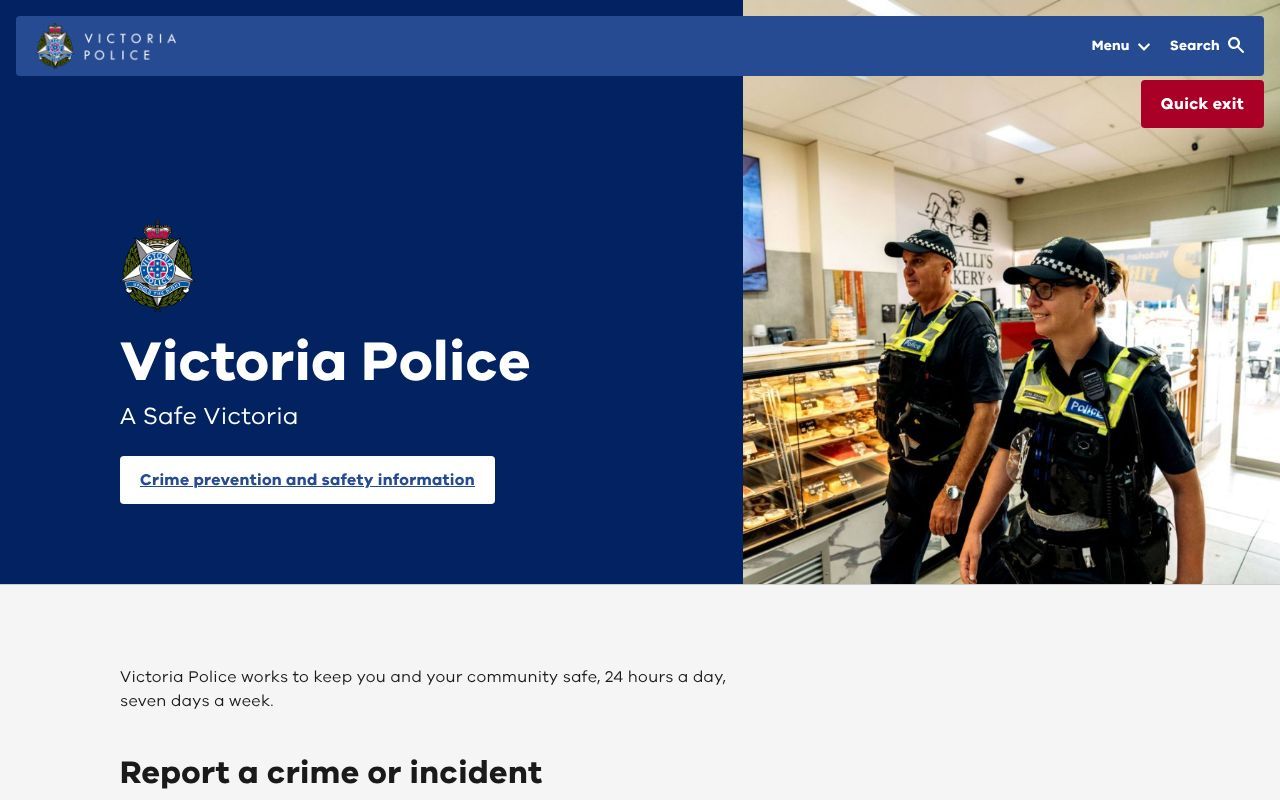 Homepage screenshot of police.vic.gov.au