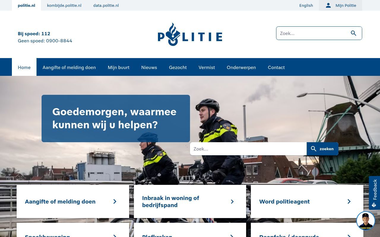 Homepage screenshot of politie.nl