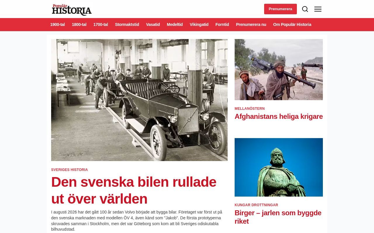 Homepage screenshot of popularhistoria.se