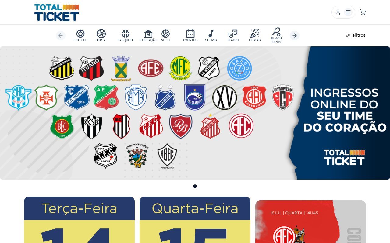 Homepage screenshot of portal.totalticket.com.br