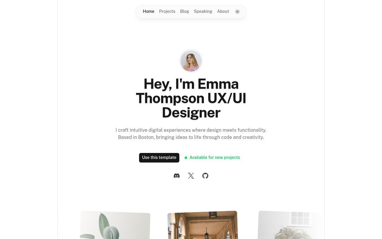 Homepage screenshot of portfolio-template.nuxt.dev