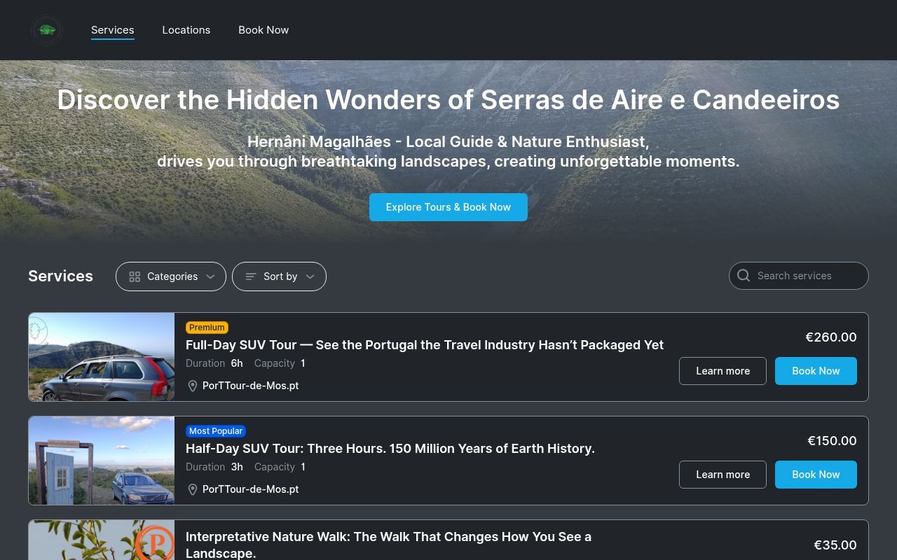 Homepage screenshot of porttourdemos.trafft.com