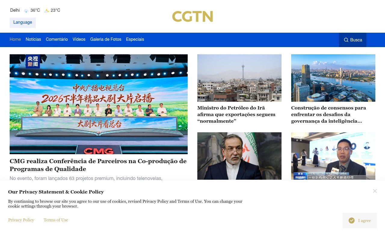Homepage screenshot of portuguese.cgtn.com