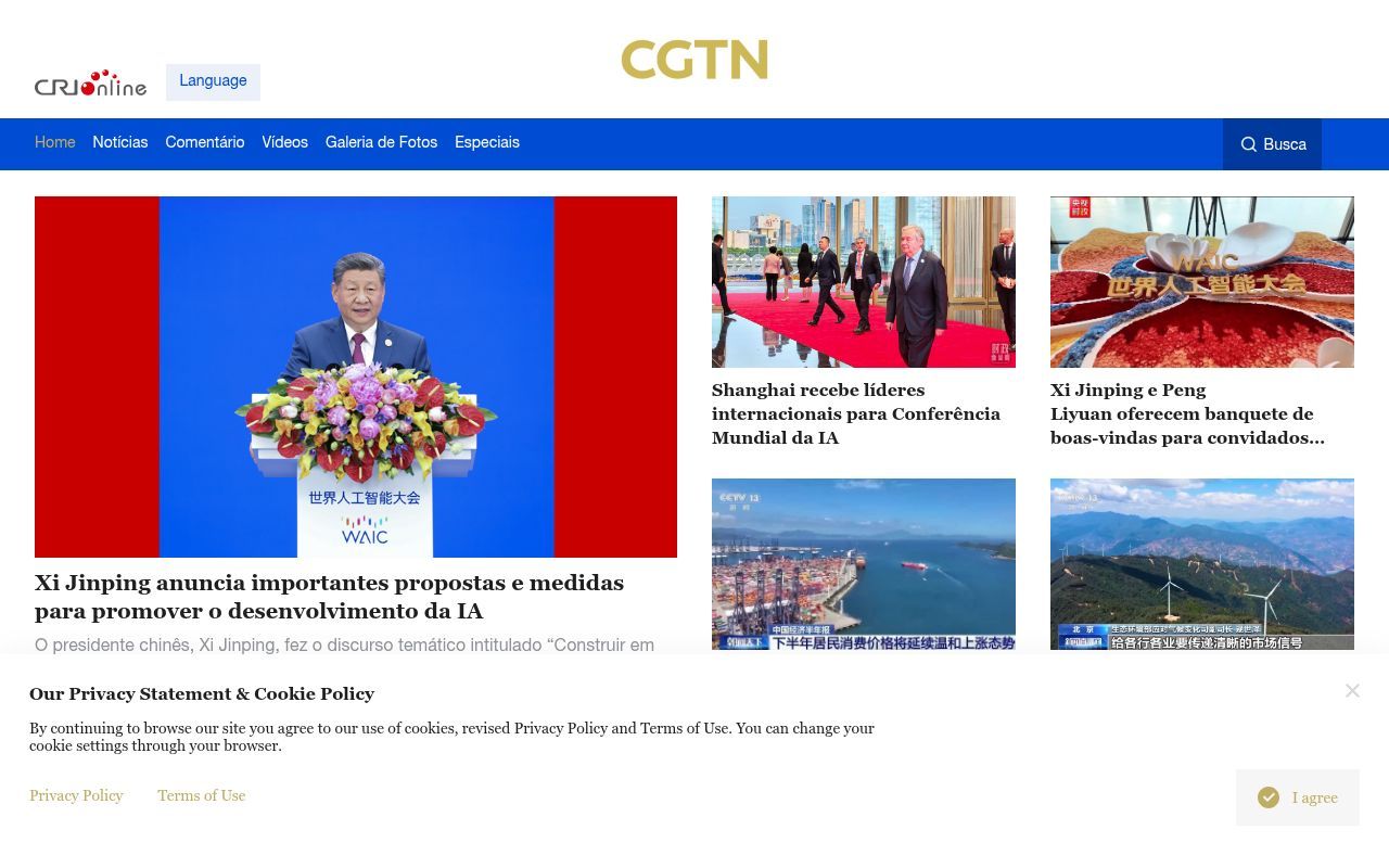 Homepage screenshot of portuguese.cri.cn