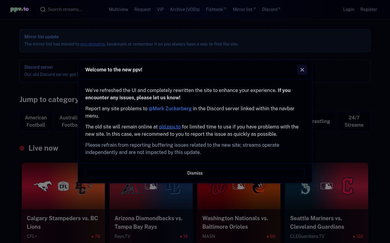 Homepage screenshot of ppv.st