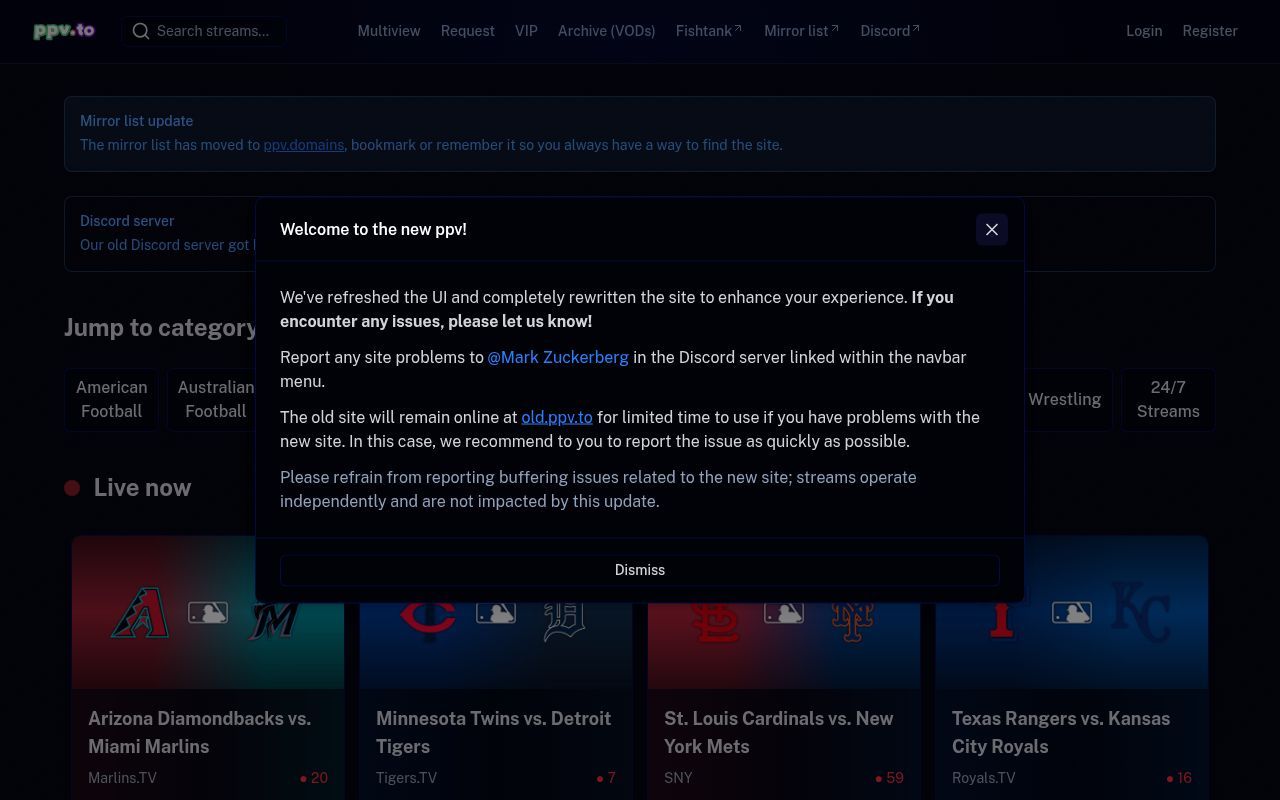 Homepage screenshot of ppv.to