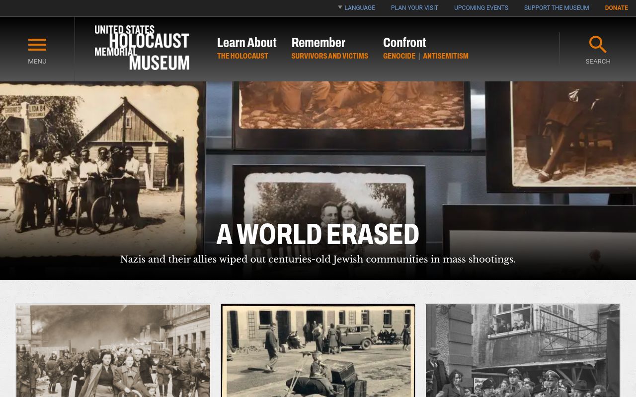 Homepage screenshot of pr-749.main.ushmm.org