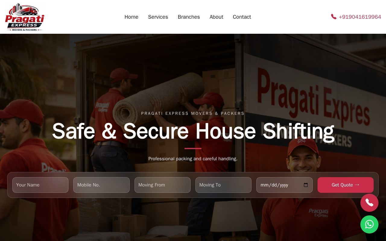 Homepage screenshot of pragatiexpresmovers.com