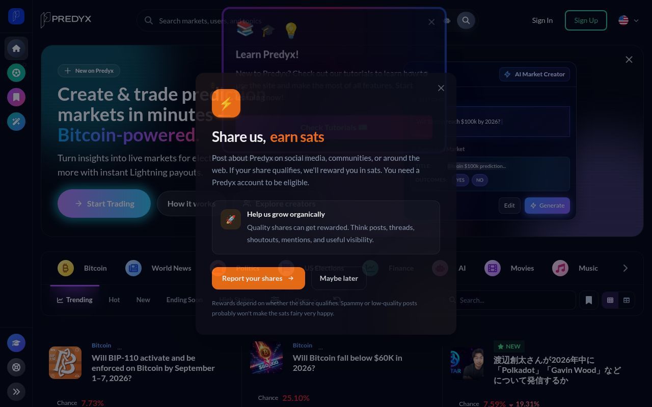 Homepage screenshot of predyx.com