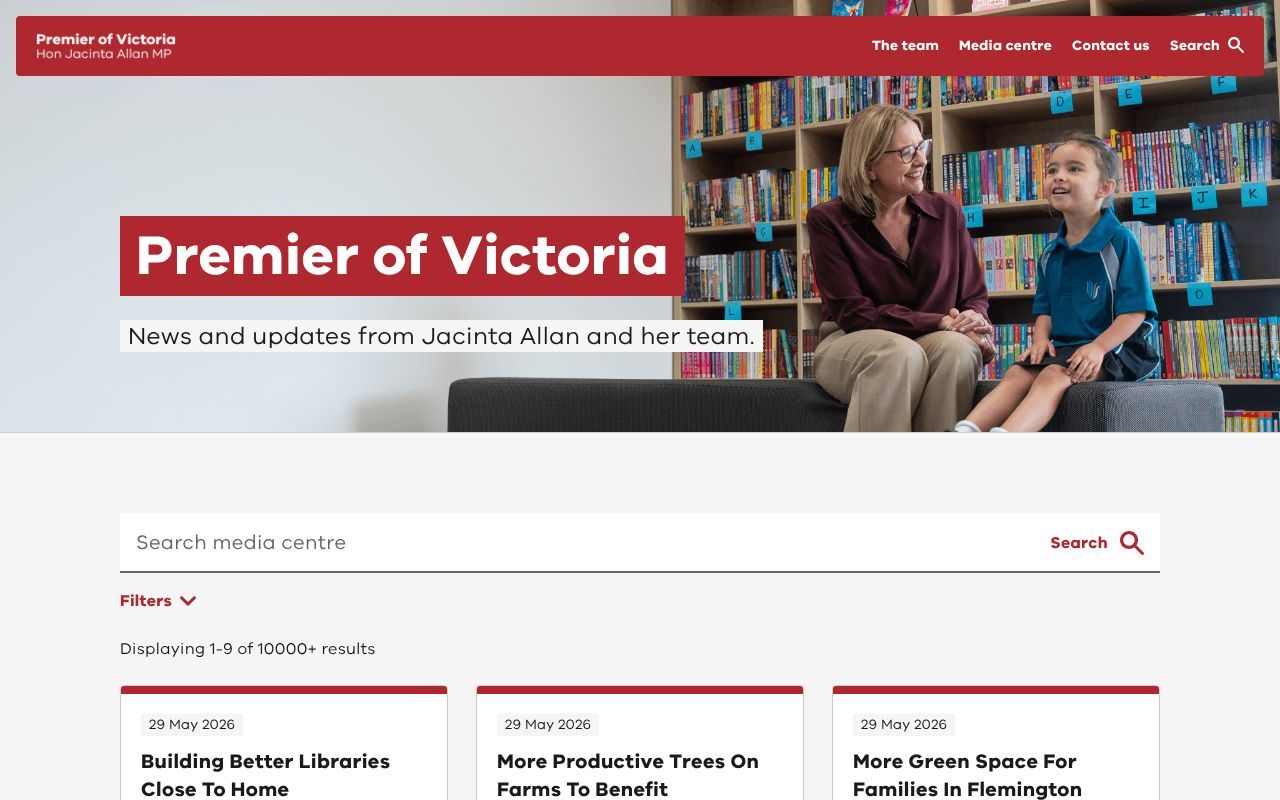Homepage screenshot of premier.vic.gov.au