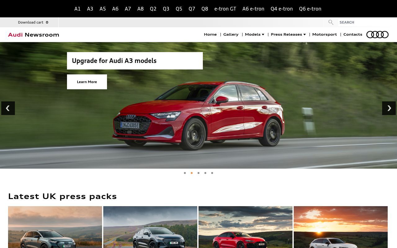 Homepage screenshot of press.audi.co.uk
