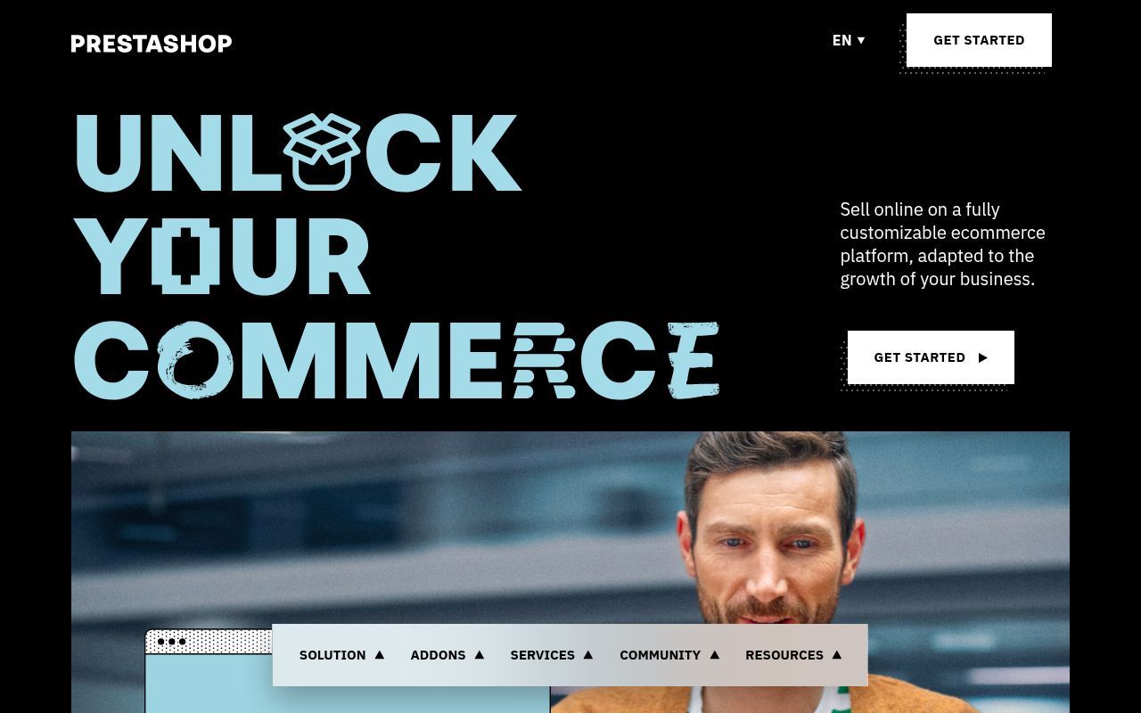 Homepage screenshot of prestashop.com