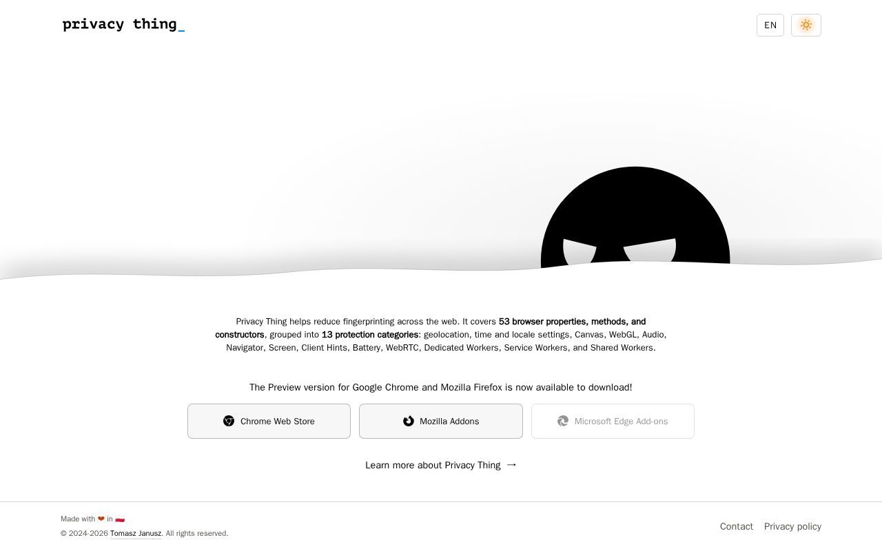 Homepage screenshot of privacything.com