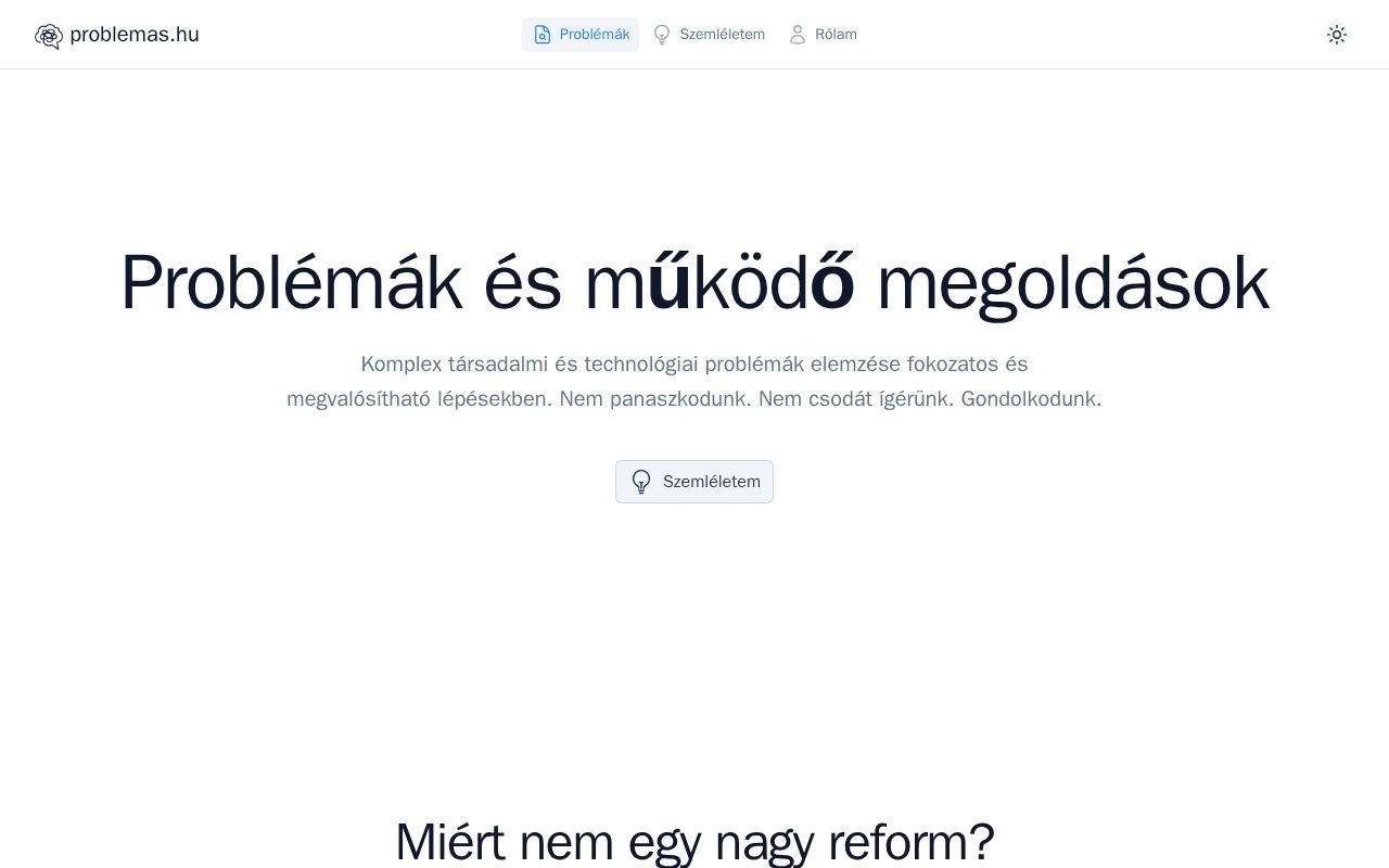 Homepage screenshot of problemas.hu