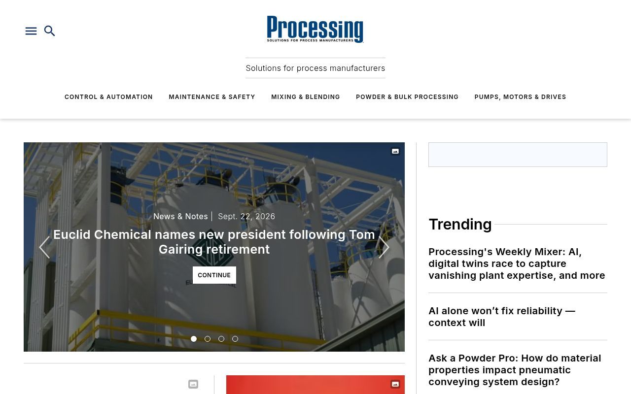 Homepage screenshot of processingmagazine.com