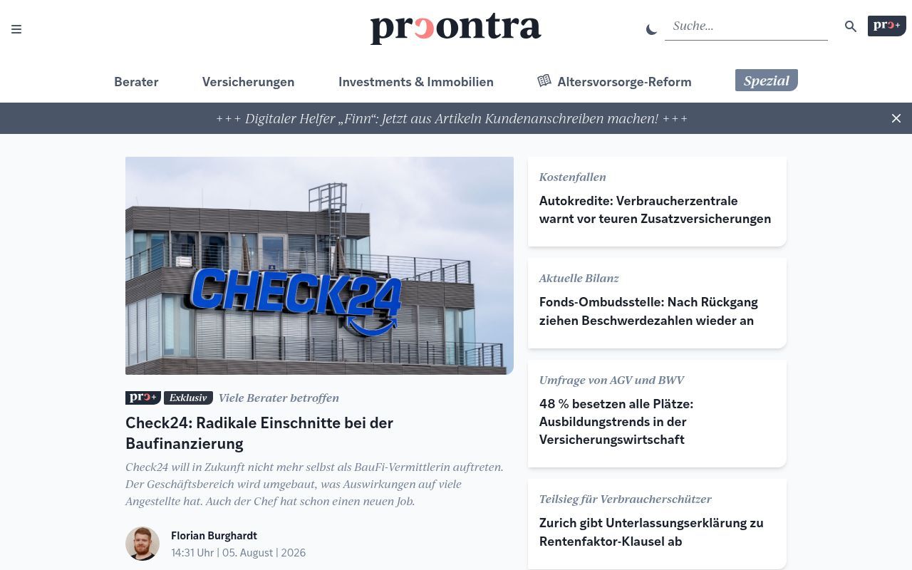 Homepage screenshot of procontra-online.de
