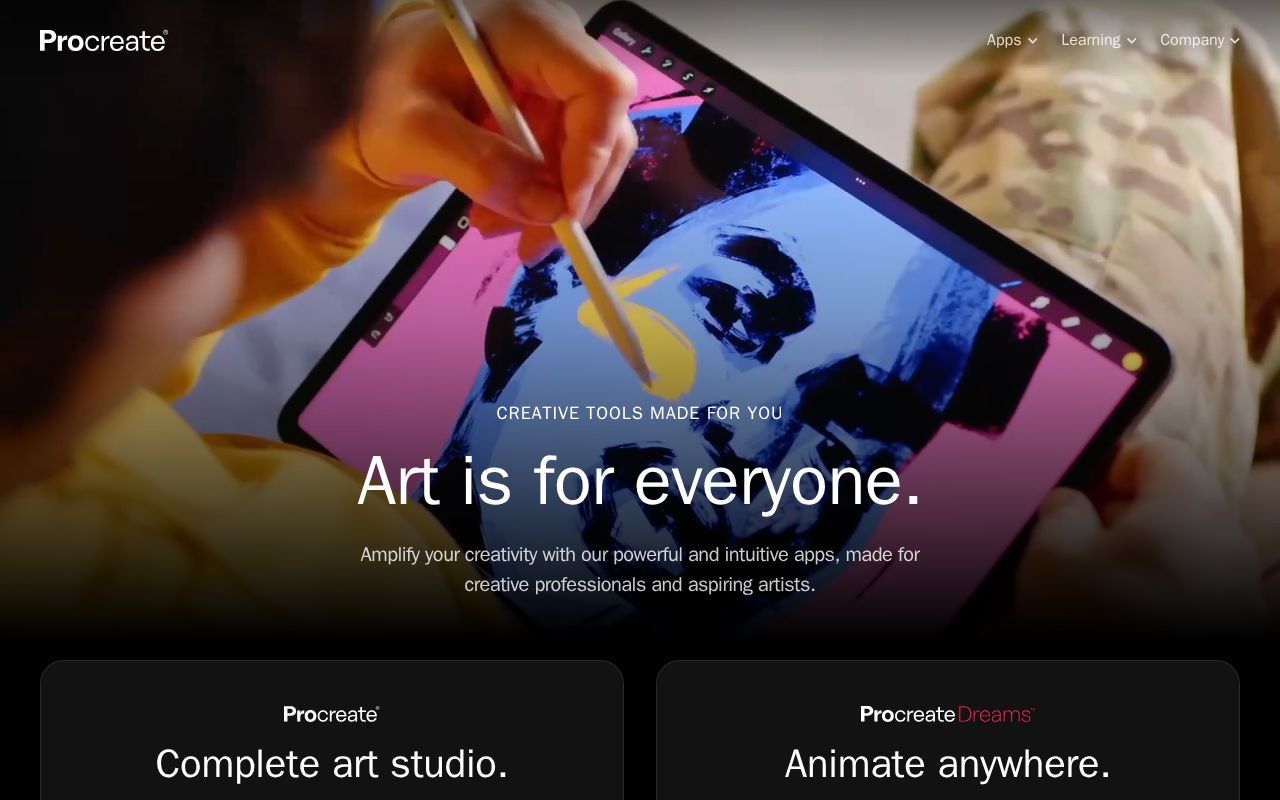 Homepage screenshot of procreate.com