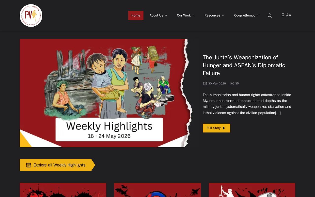 Homepage screenshot of progressivevoicemyanmar.org