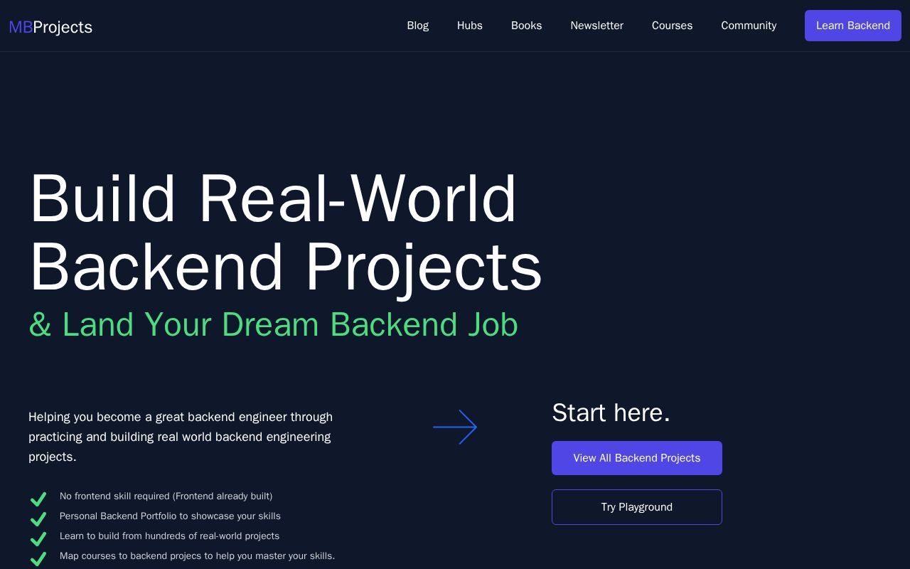Homepage screenshot of projects.masteringbackend.com