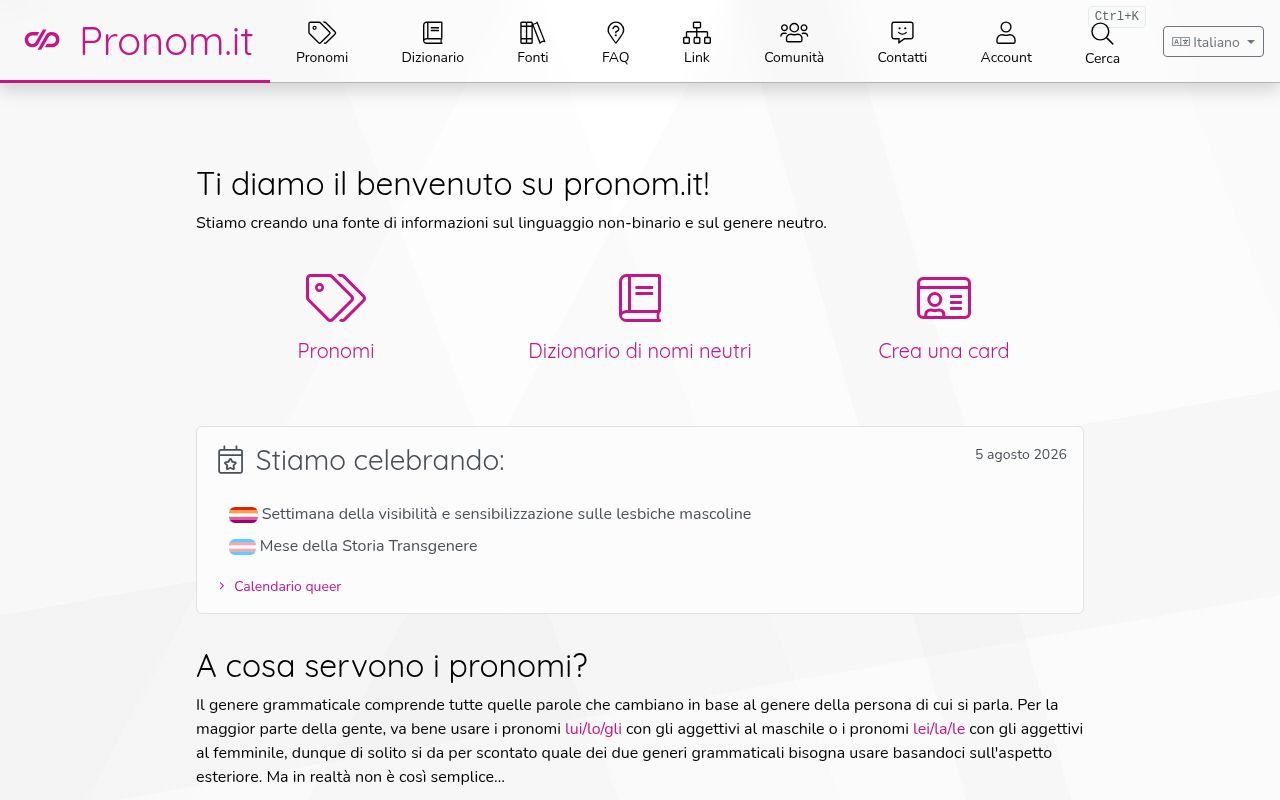Homepage screenshot of pronom.it