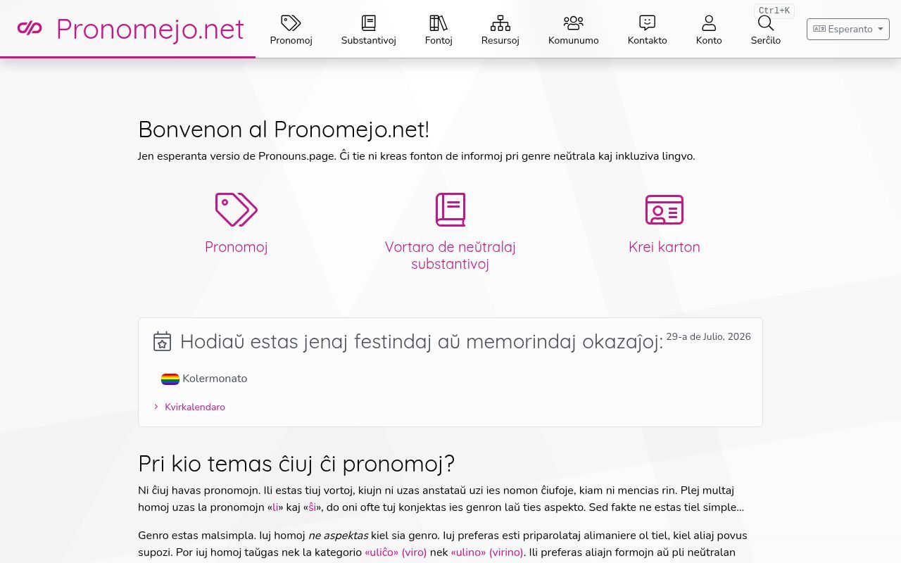 Homepage screenshot of pronomejo.net