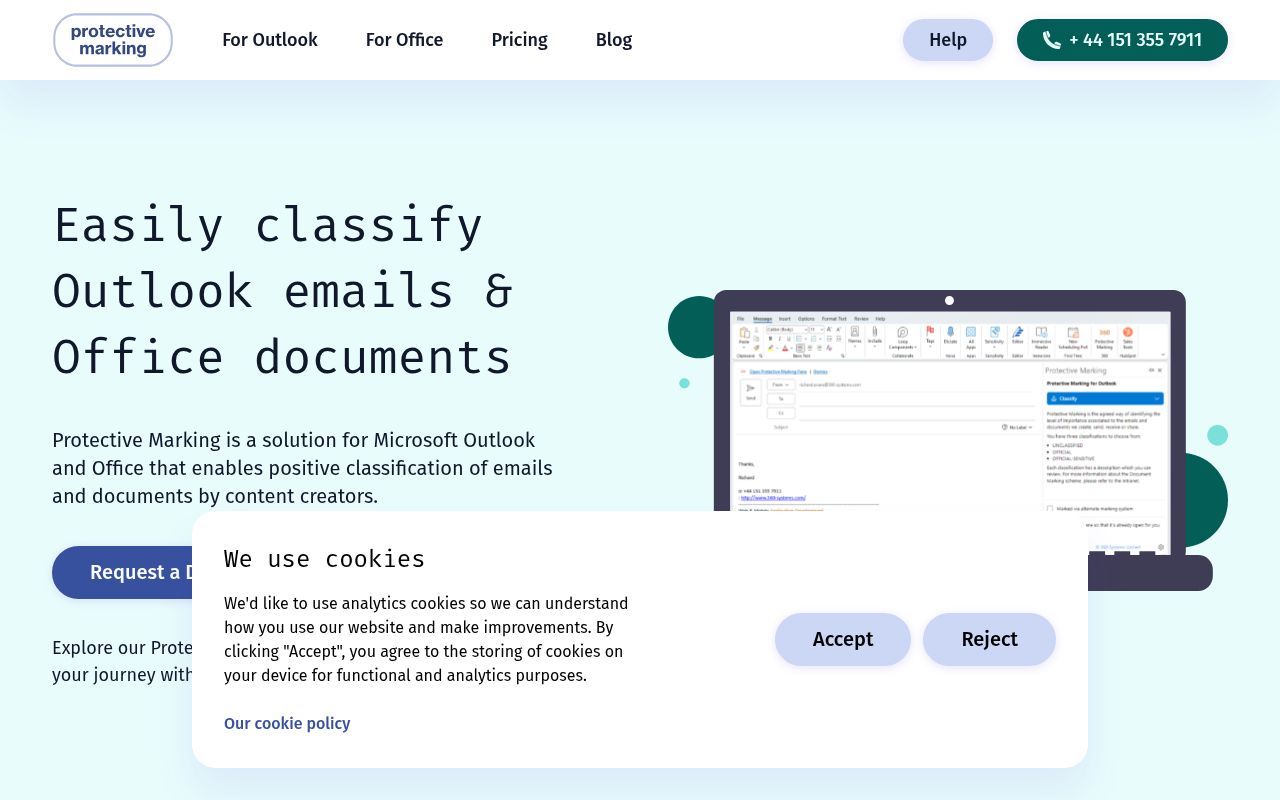 Homepage screenshot of protectivemarking.com