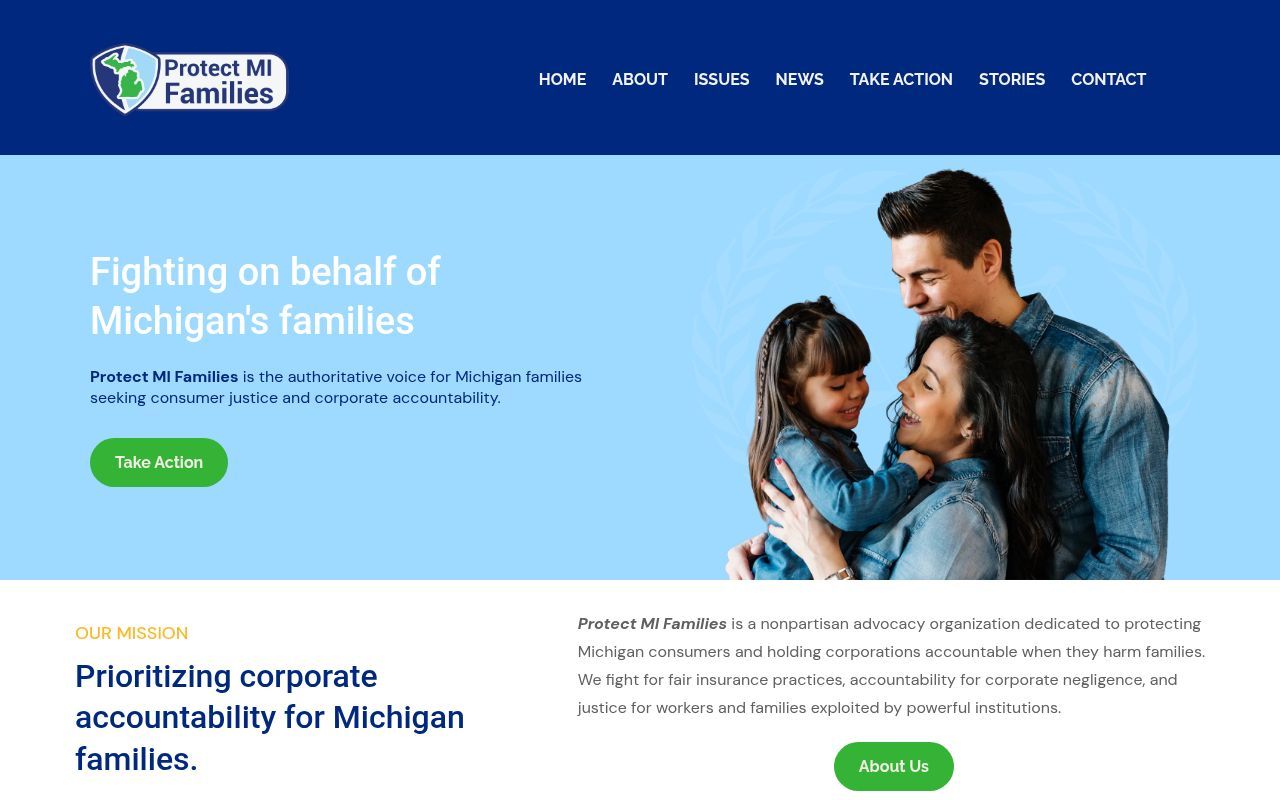 Homepage screenshot of protectmifamilies.com