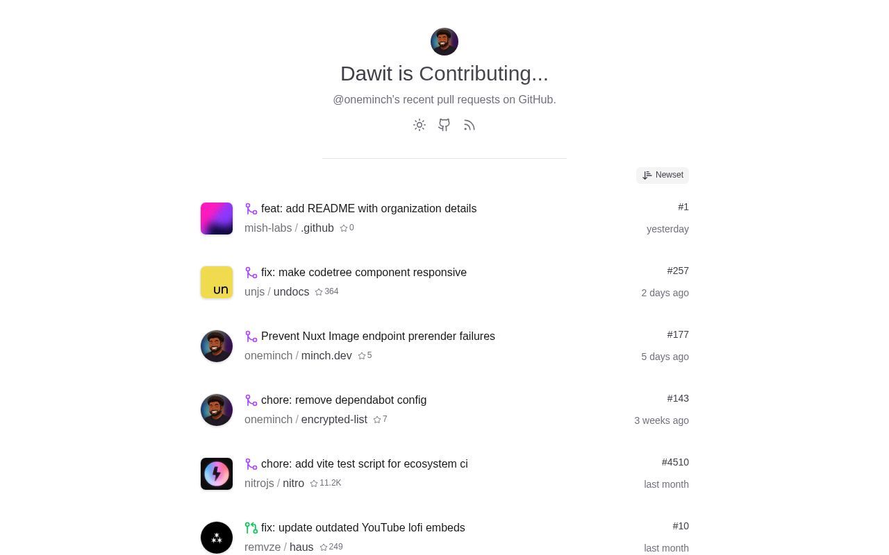 Homepage screenshot of prs.minch.dev