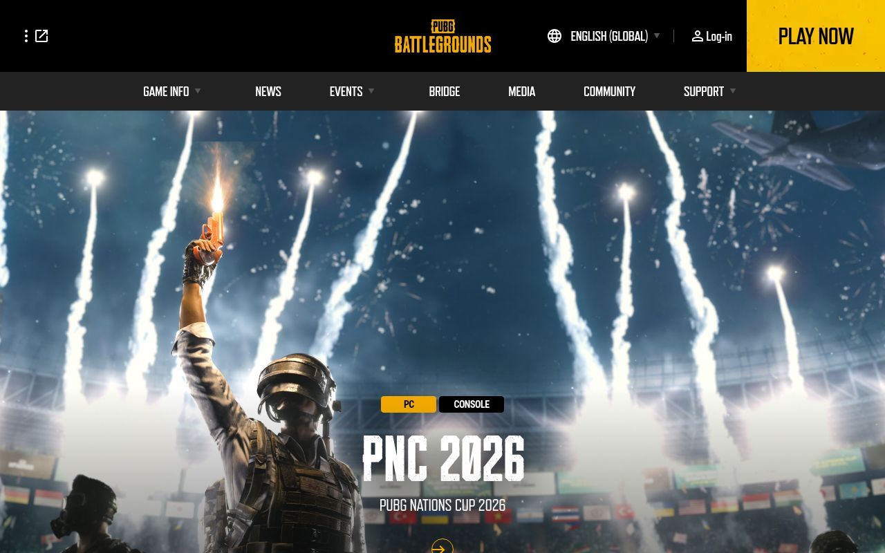 Homepage screenshot of pubg.com
