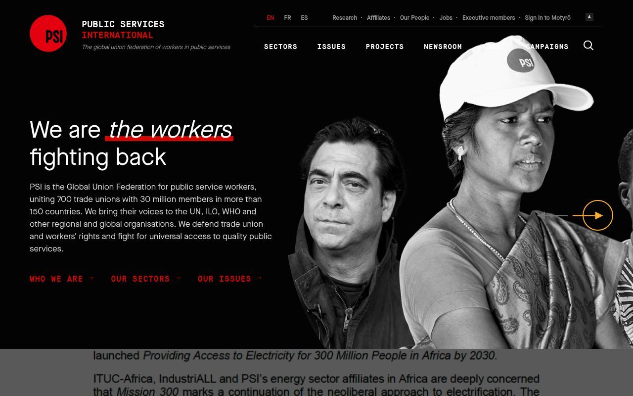 Homepage screenshot of publicservices.international
