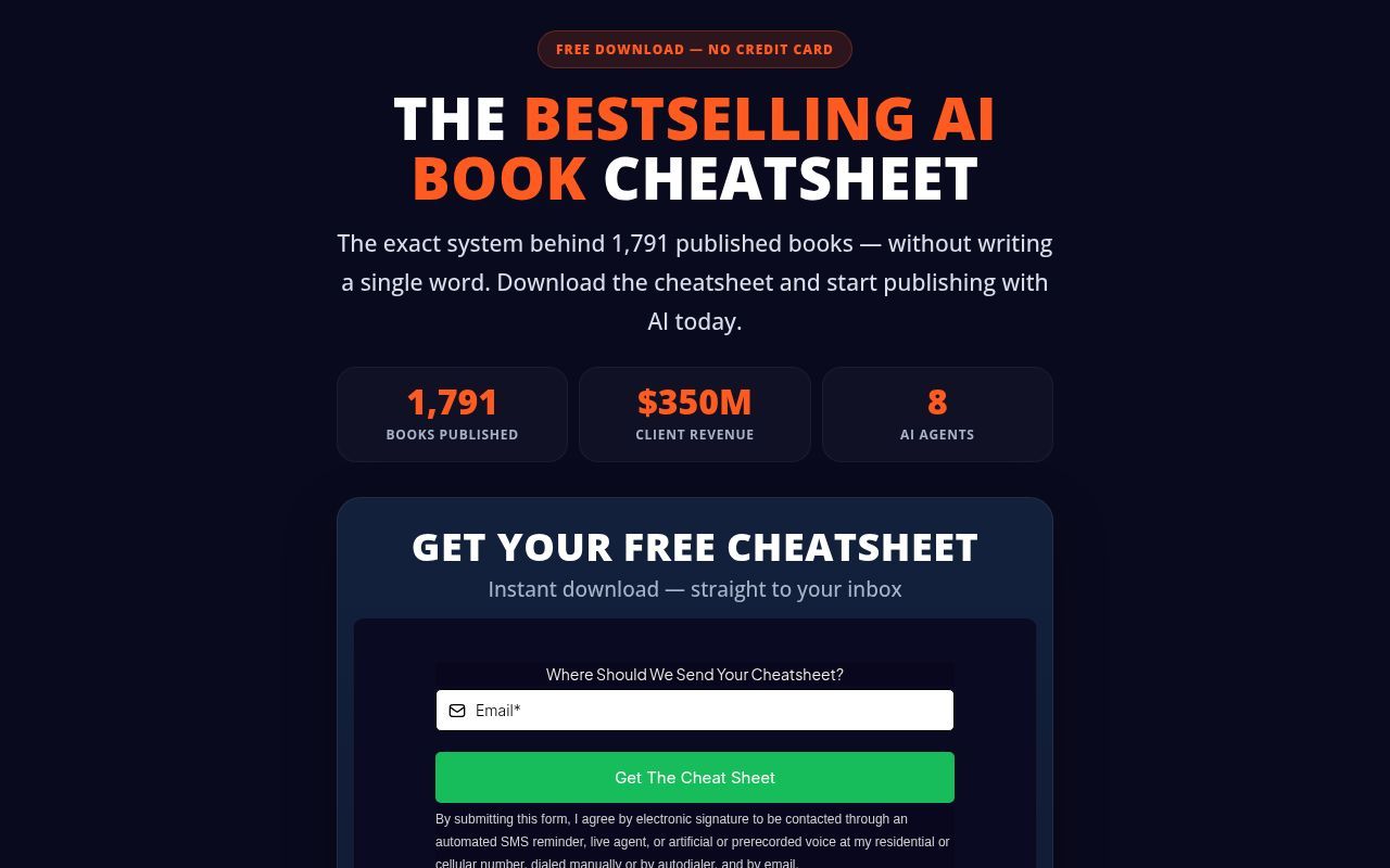 Homepage screenshot of publishandprosper.ai