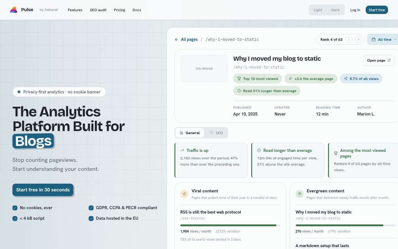 Homepage screenshot of pulse.hakanai.io