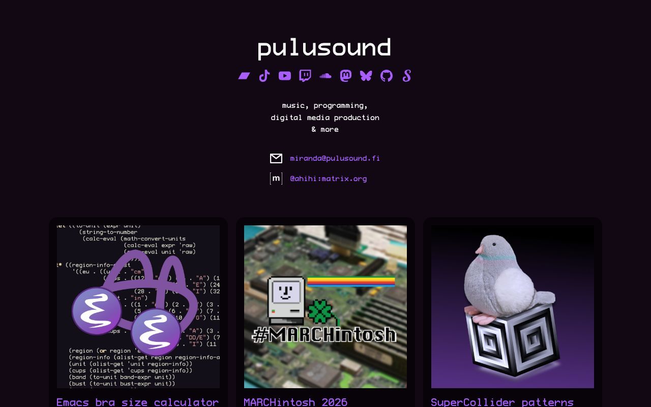 Homepage screenshot of pulusound.fi