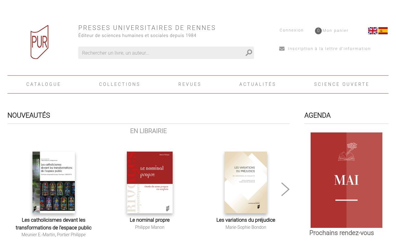 Homepage screenshot of pur-editions.fr