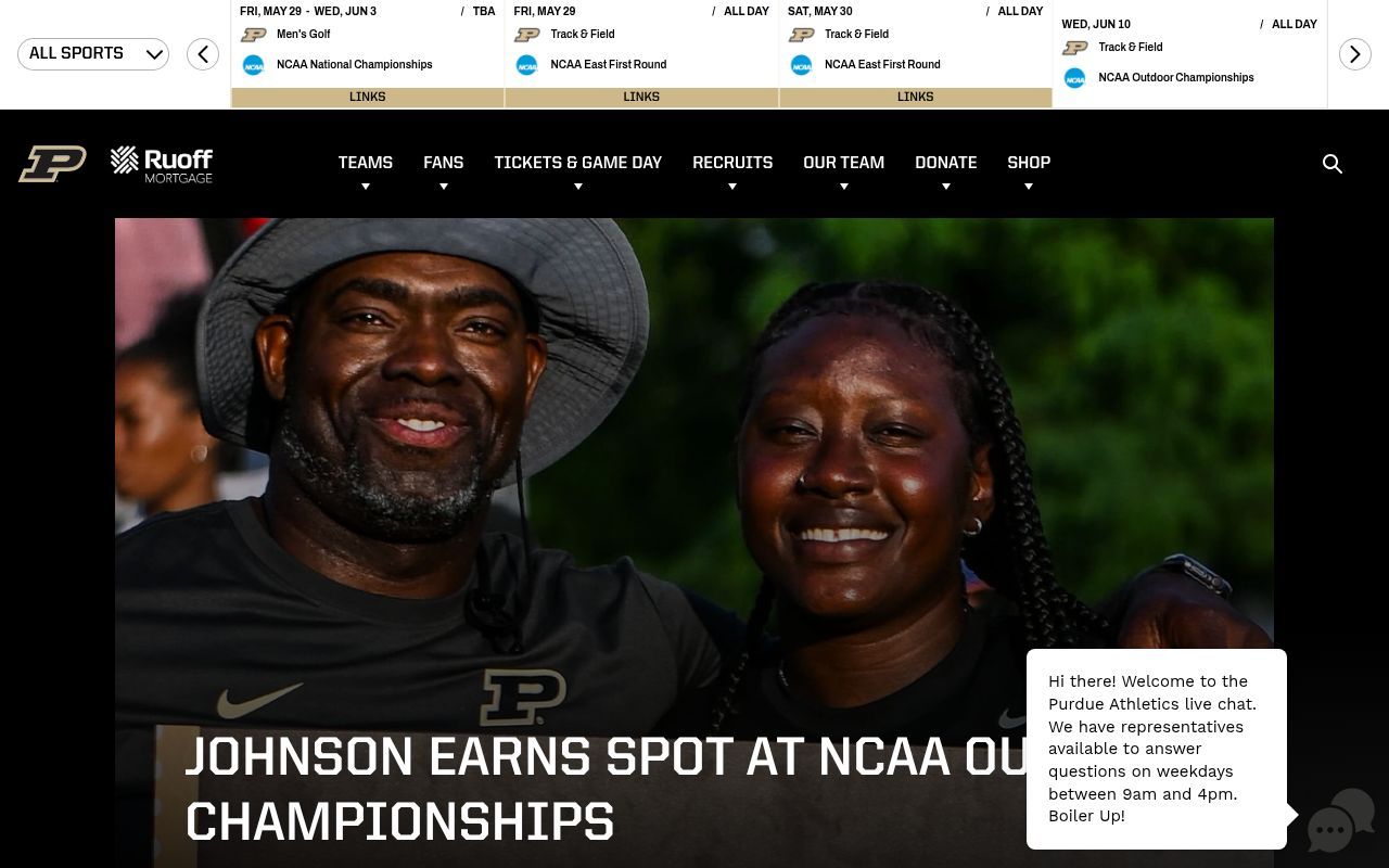 Homepage screenshot of purduesports.com