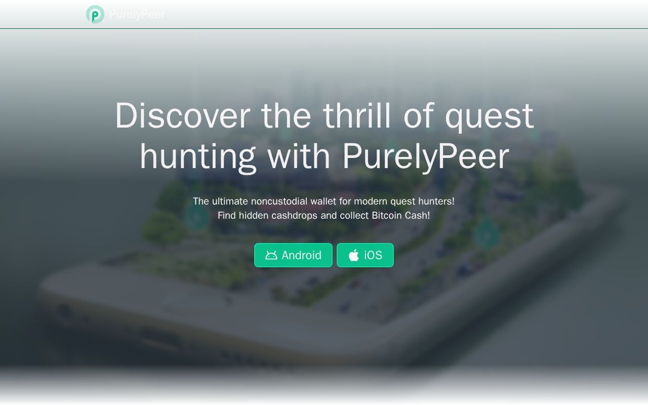Homepage screenshot of purelypeer.cash