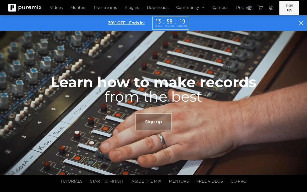 Homepage screenshot of puremix.com