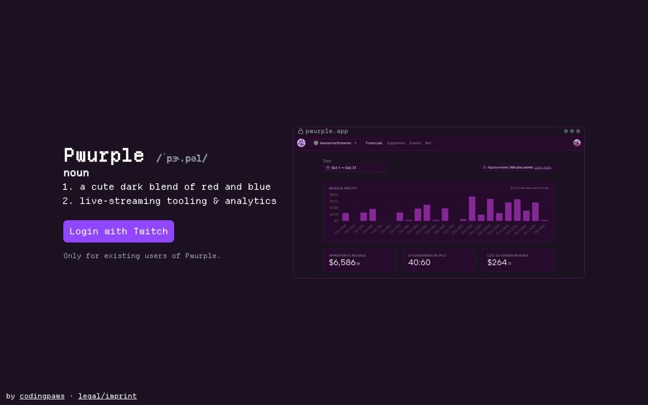 Homepage screenshot of pwurple.app