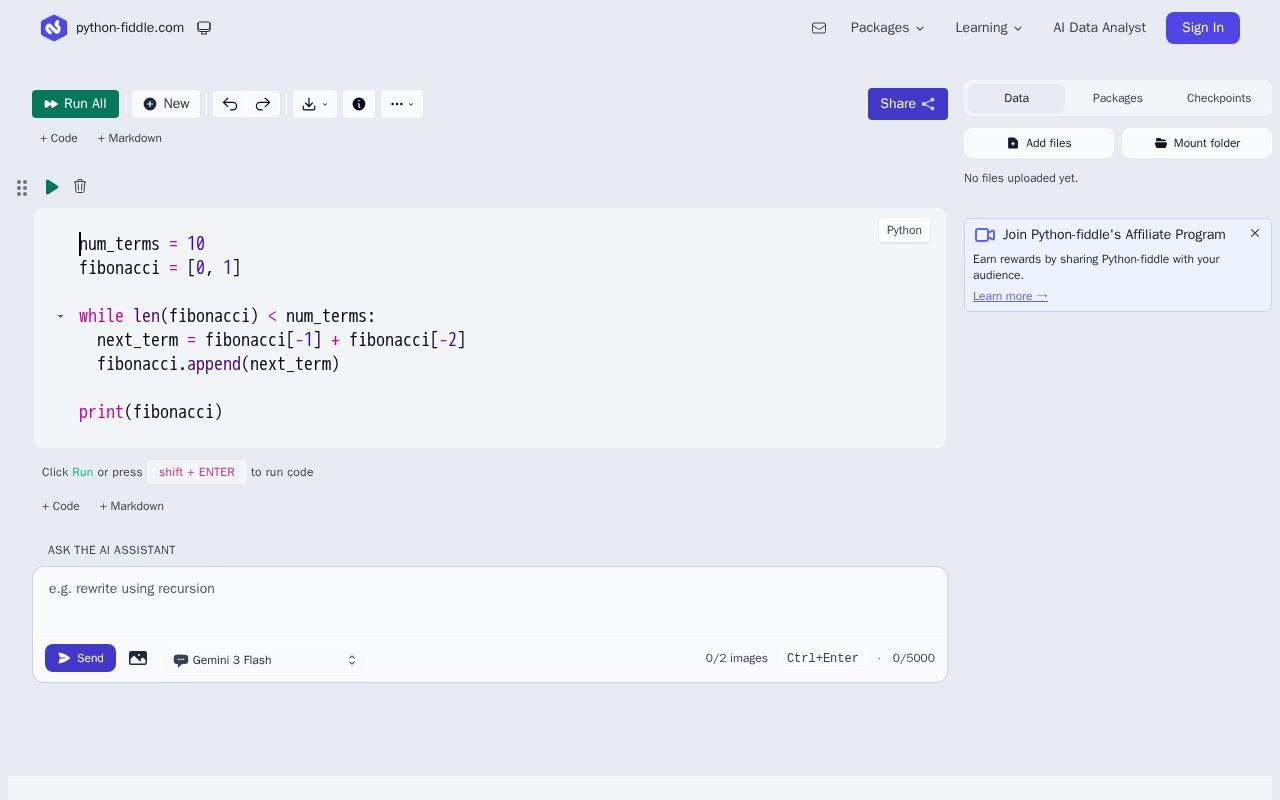 Homepage screenshot of python-fiddle.com