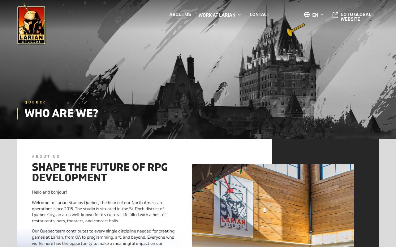 Homepage screenshot of quebec.larian.com