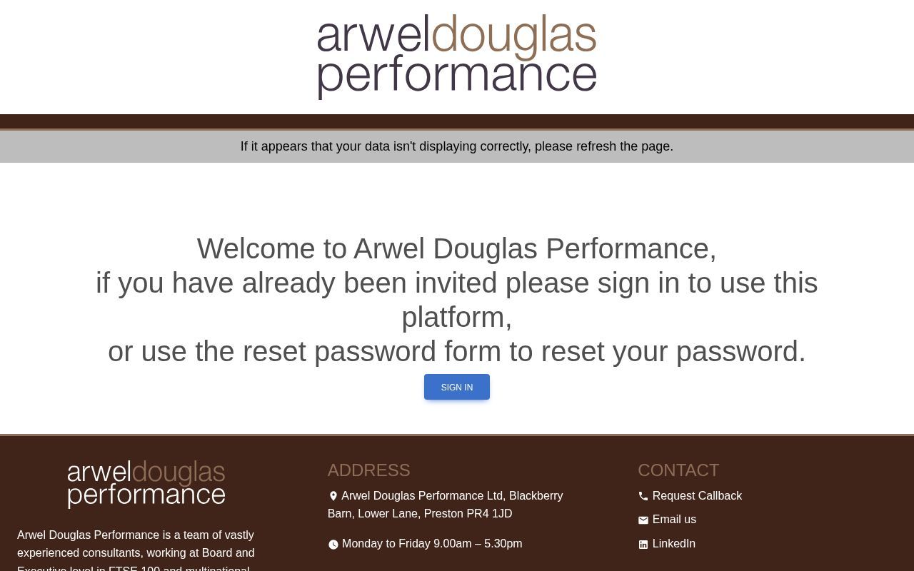 Homepage screenshot of questionnaire.adperformanceacademy.co.uk