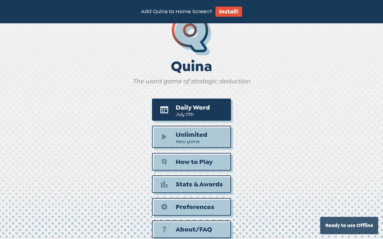 Homepage screenshot of quina.app