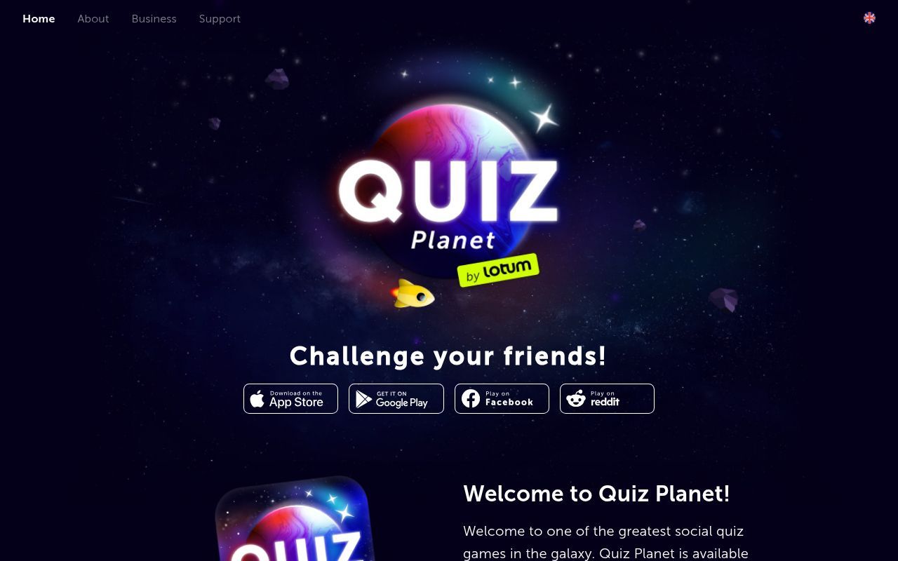 Homepage screenshot of quizplanet.game
