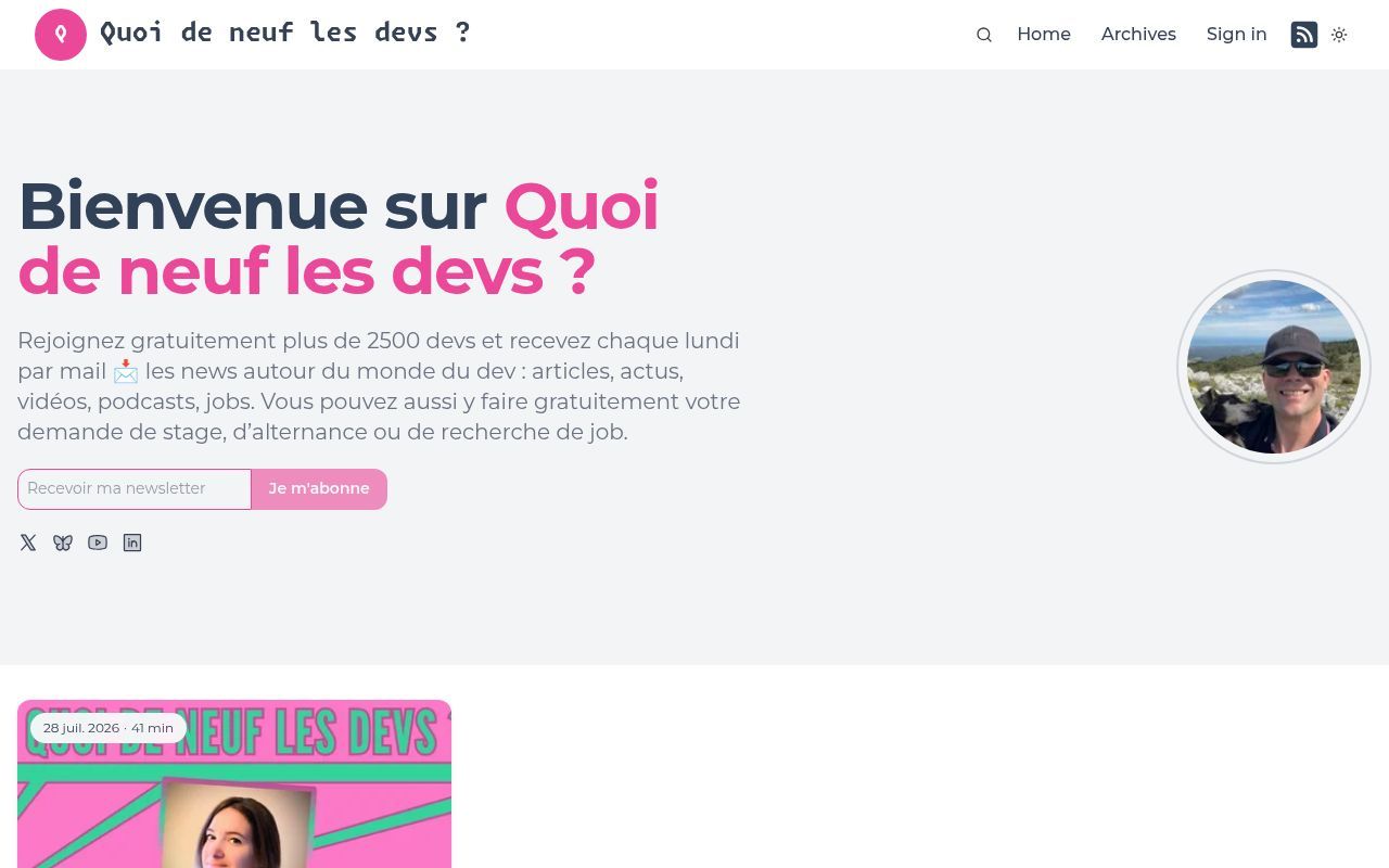 Homepage screenshot of quoi-de-neuf-les-devs.happyto.dev