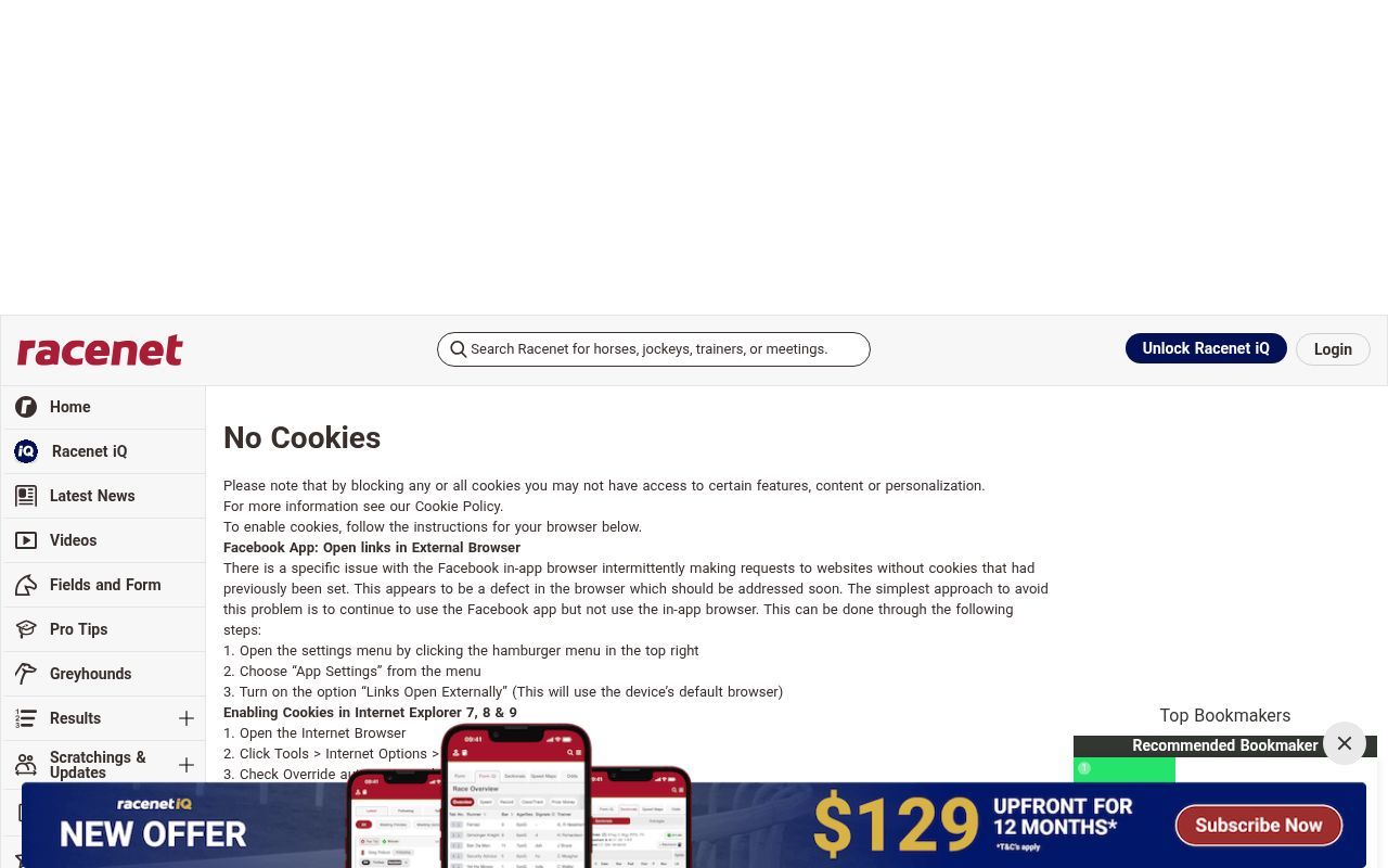 Homepage screenshot of racenet.com.au