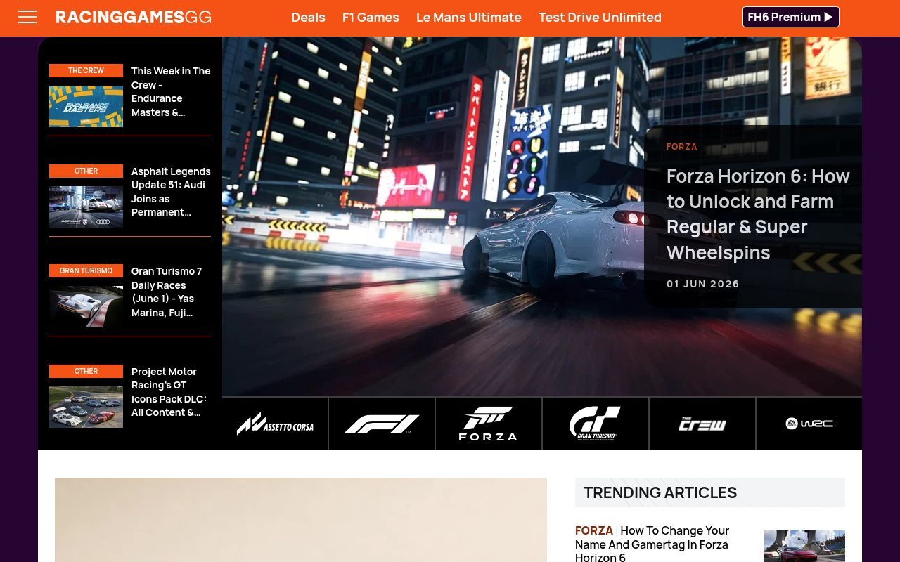 Homepage screenshot of racinggames.gg